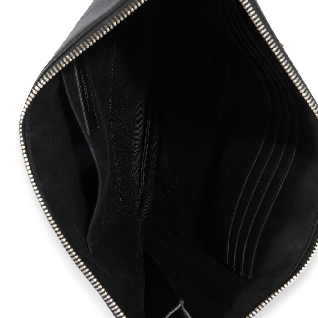 SAINT LAURENT Black & Red Leather Star Clutch