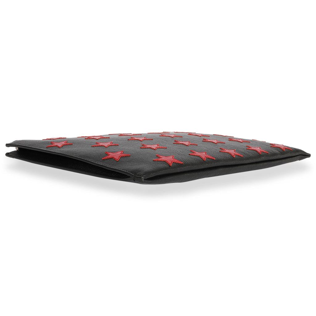 SAINT LAURENT Black & Red Leather Star Clutch