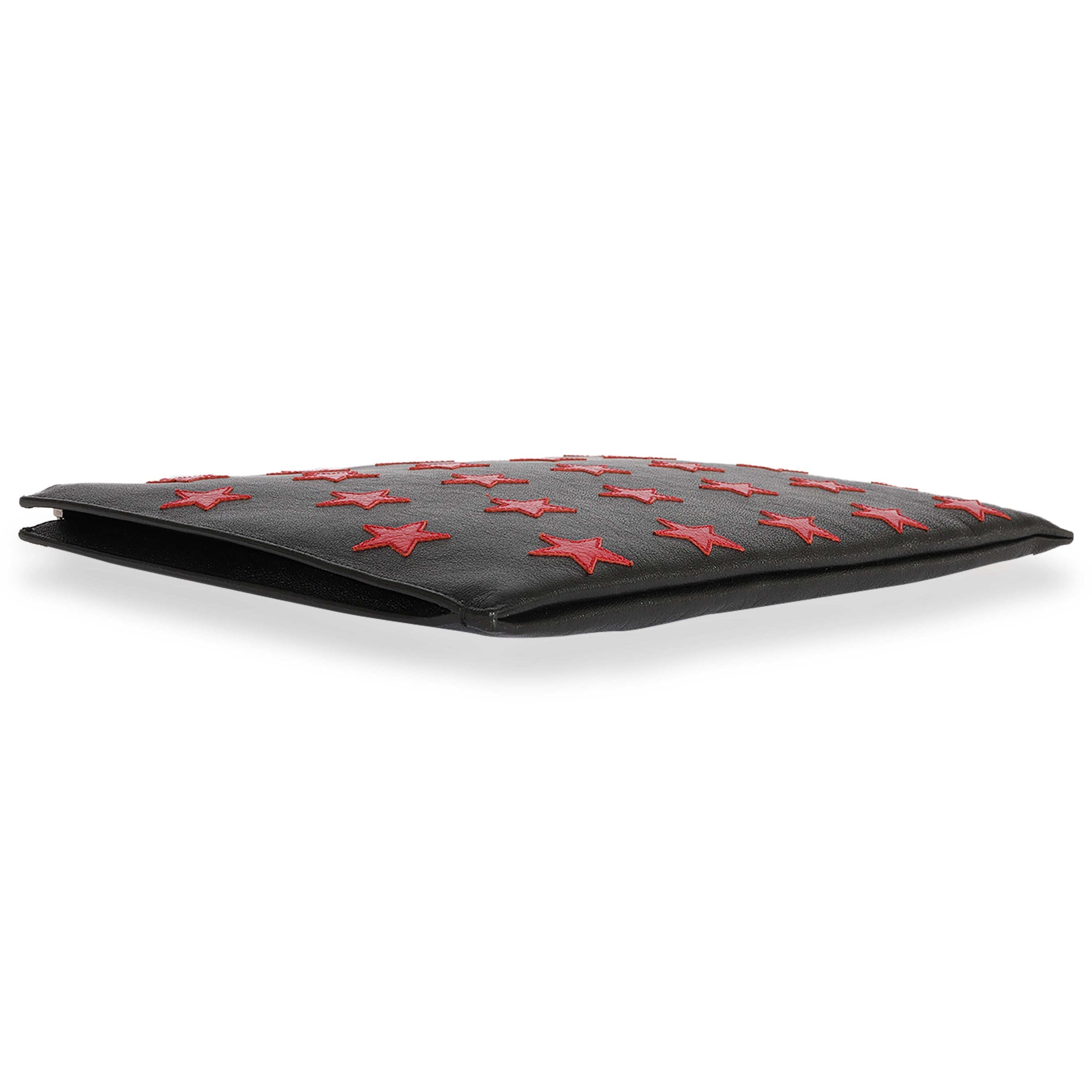 SAINT LAURENT Black & Red Leather Star Clutch