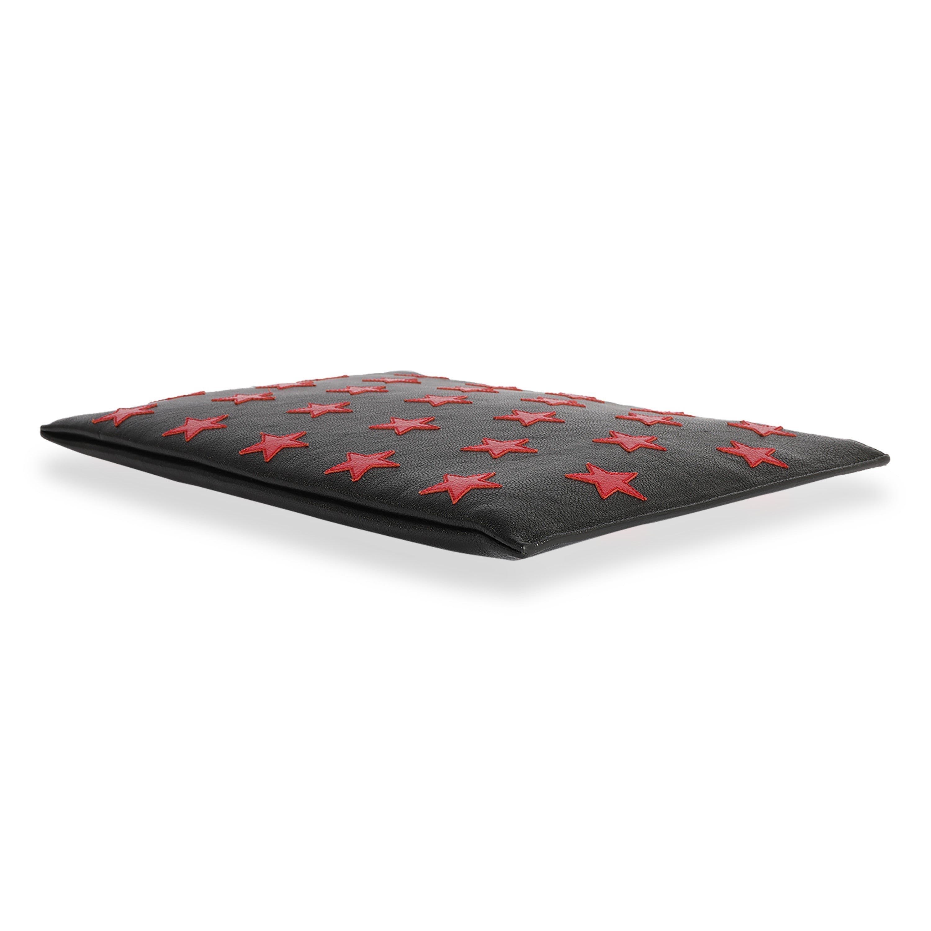 SAINT LAURENT Black & Red Leather Star Clutch