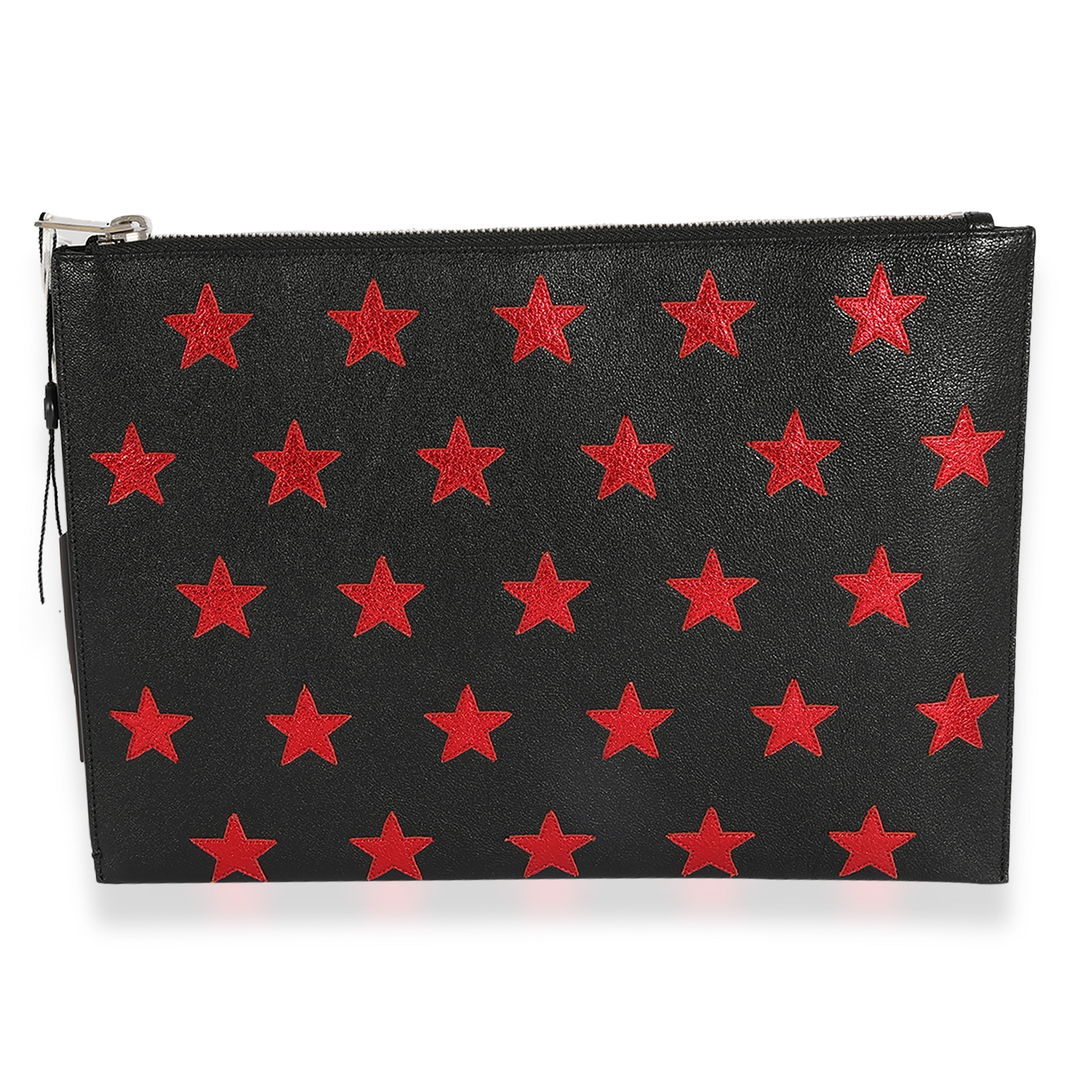 SAINT LAURENT Black & Red Leather Star Clutch