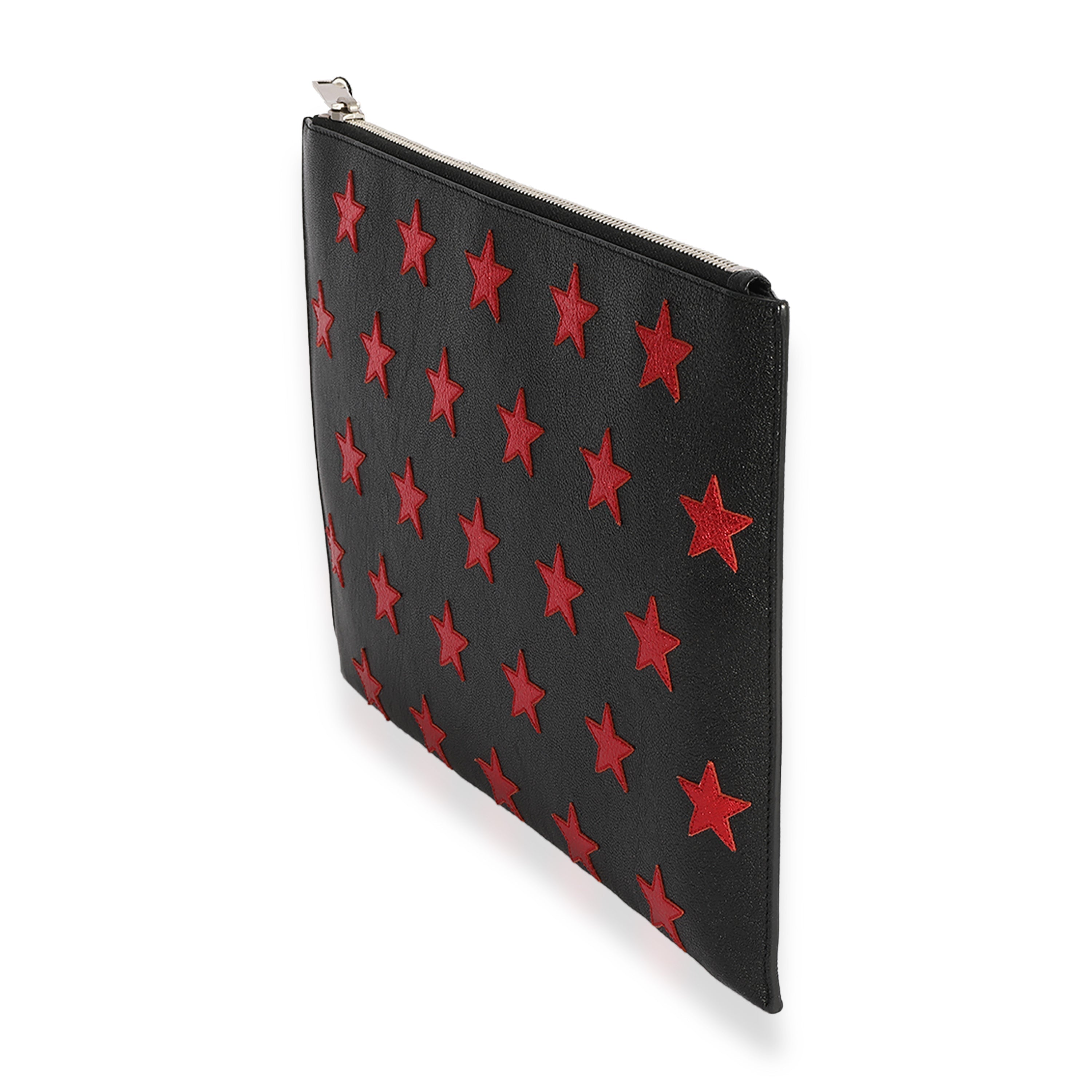 SAINT LAURENT Black & Red Leather Star Clutch