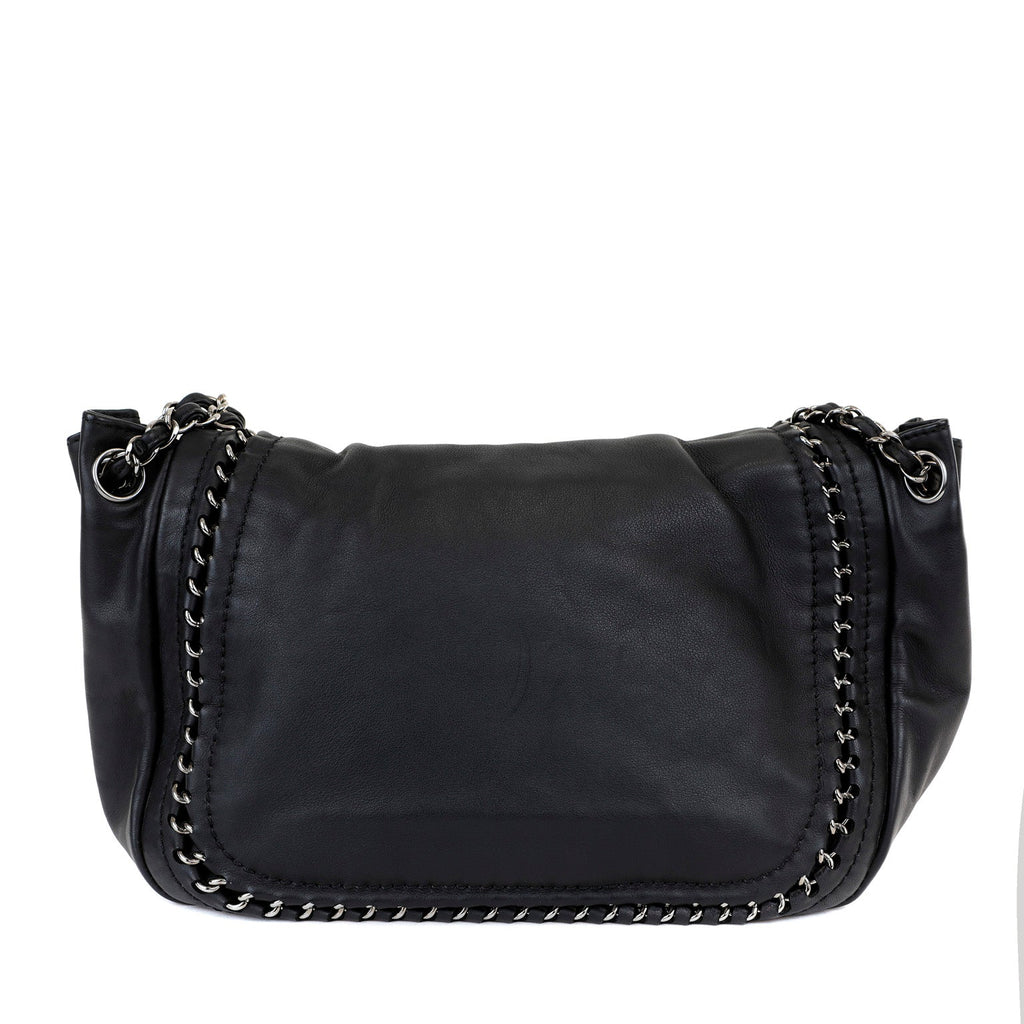 Chanel Black Lambskin Flap Bag with All Around Silver Chain