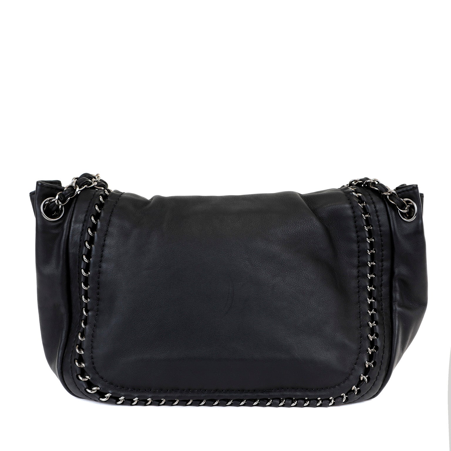 Chanel Black Lambskin Flap Bag with All Around Silver Chain