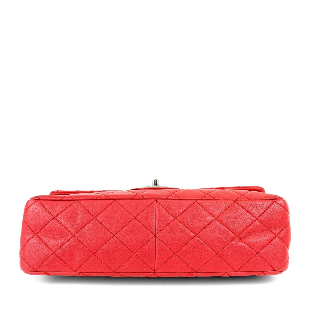 Chanel Red Lipstick Calf Single Flap Jumbo w/ Silver Hardware