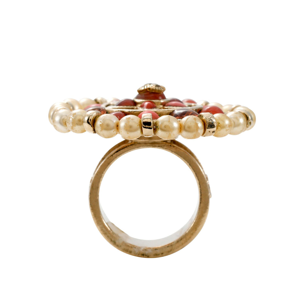 Chanel Large Crystal Flower Ring w/ CC Sz 5