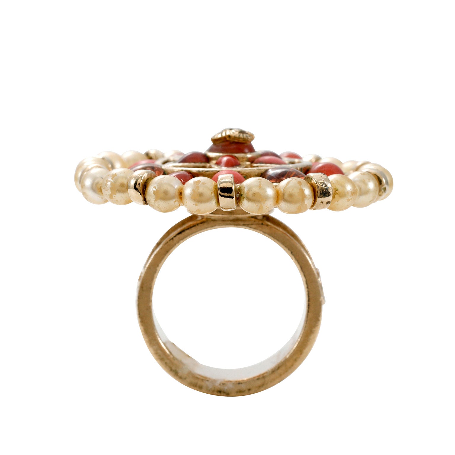 Chanel Large Crystal Flower Ring w/ CC Sz 5