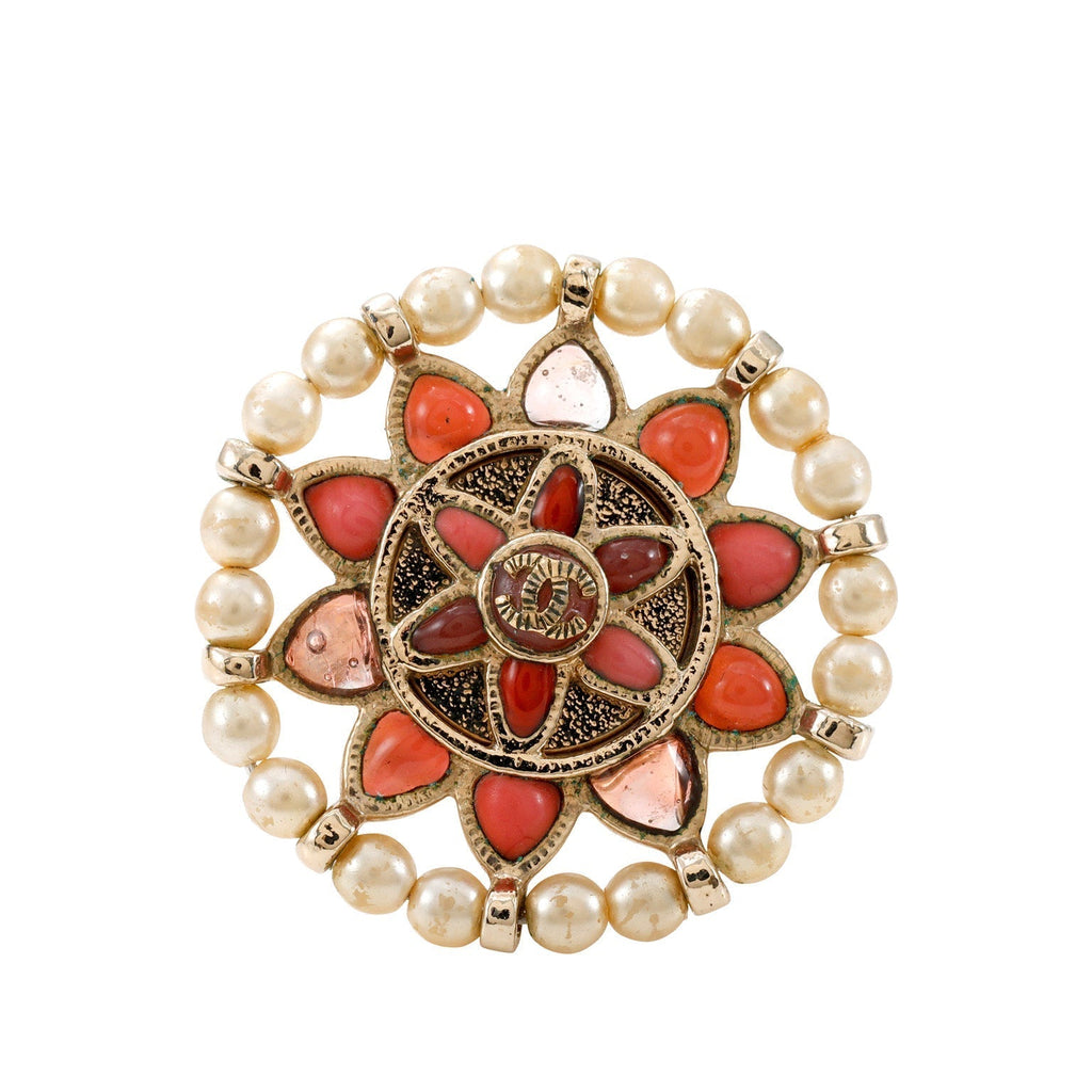 Chanel Large Crystal Flower Ring w/ CC Sz 5