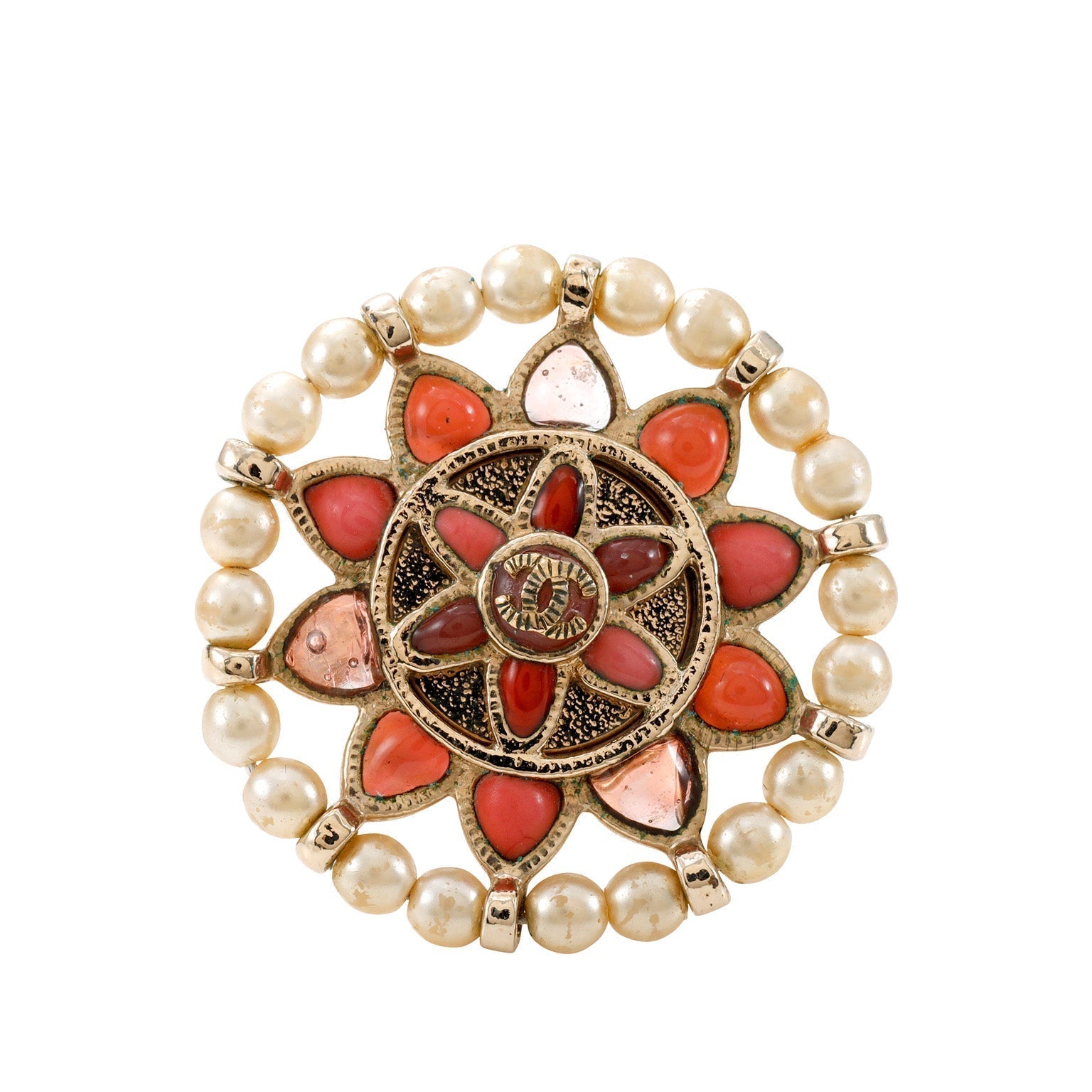 Chanel Large Crystal Flower Ring w/ CC Sz 5