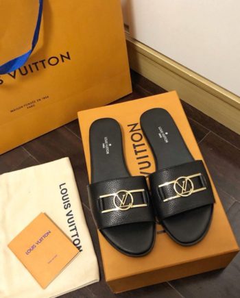louis vuitton Lock It Flat Mule Black For Women 1A64YT