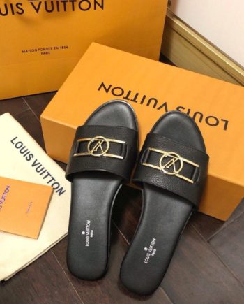 louis vuitton Lock It Flat Mule Black For Women 1A64YT