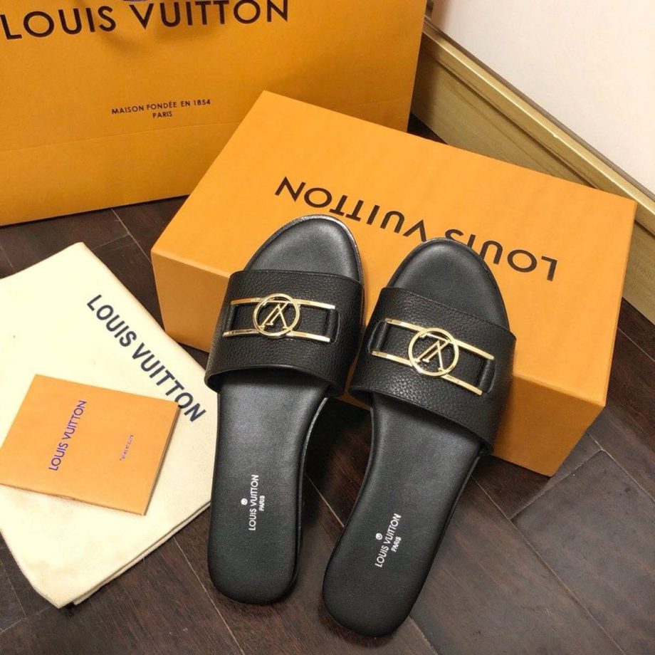 louis vuitton Lock It Flat Mule Black For Women 1A64YT