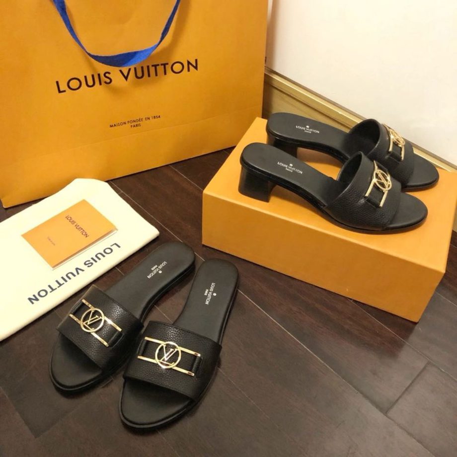 louis vuitton Lock It Flat Mule Black For Women 1A64YT