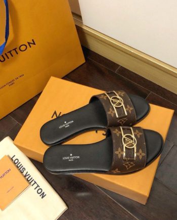 louis vuitton Lock It Flat Mule Patent Monogram Canvas Black/Brown For Women 1A64MO