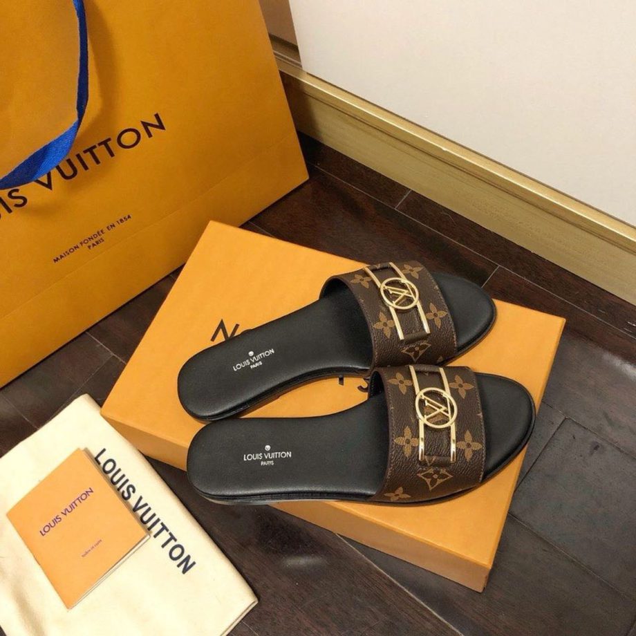 louis vuitton Lock It Flat Mule Patent Monogram Canvas Black/Brown For Women 1A64MO
