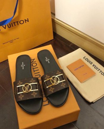 louis vuitton Lock It Flat Mule Patent Monogram Canvas Black/Brown For Women 1A64MO
