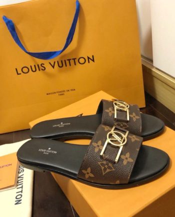 louis vuitton Lock It Flat Mule Patent Monogram Canvas Black/Brown For Women 1A64MO