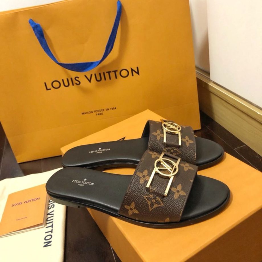 louis vuitton Lock It Flat Mule Patent Monogram Canvas Black/Brown For Women 1A64MO