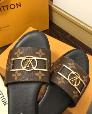 louis vuitton Lock It Flat Mule Patent Monogram Canvas Black/Brown For Women 1A64MO