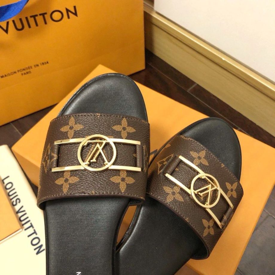 louis vuitton Lock It Flat Mule Patent Monogram Canvas Black/Brown For Women 1A64MO