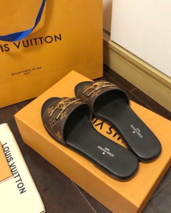 louis vuitton Lock It Flat Mule Patent Monogram Canvas Black/Brown For Women 1A64MO
