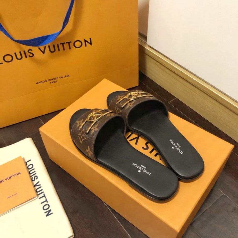 louis vuitton Lock It Flat Mule Patent Monogram Canvas Black/Brown For Women 1A64MO