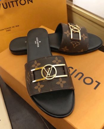 louis vuitton Lock It Flat Mule Patent Monogram Canvas Black/Brown For Women 1A64MO