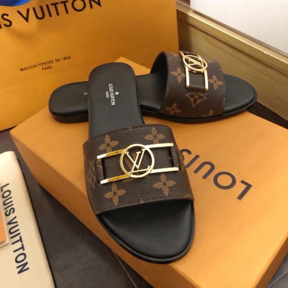 louis vuitton Lock It Flat Mule Patent Monogram Canvas Black/Brown For Women 1A64MO