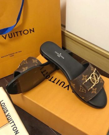 louis vuitton Lock It Flat Mule Patent Monogram Canvas Black/Brown For Women 1A64MO