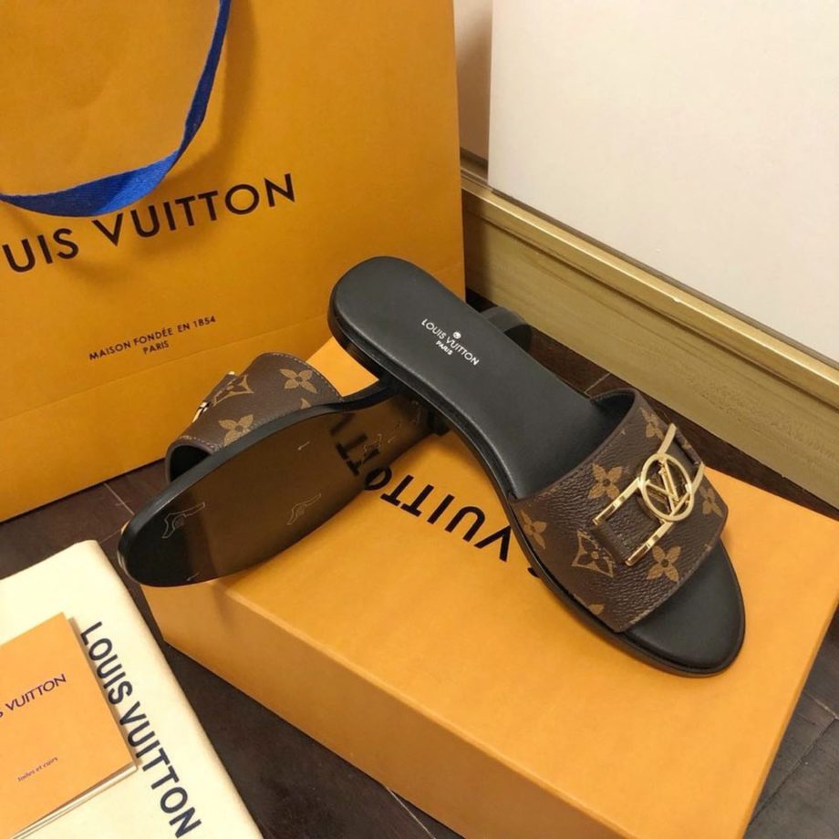 louis vuitton Lock It Flat Mule Patent Monogram Canvas Black/Brown For Women 1A64MO