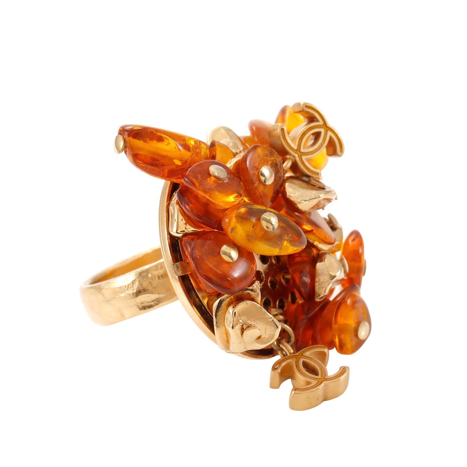 Chanel Gold Tone Amber Cluster Ring