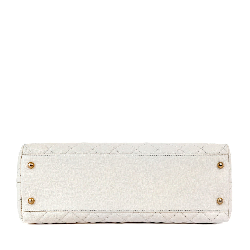 Chanel White Caviar Coco Bag w/ Lizard Skin Handle & Gold Hardware