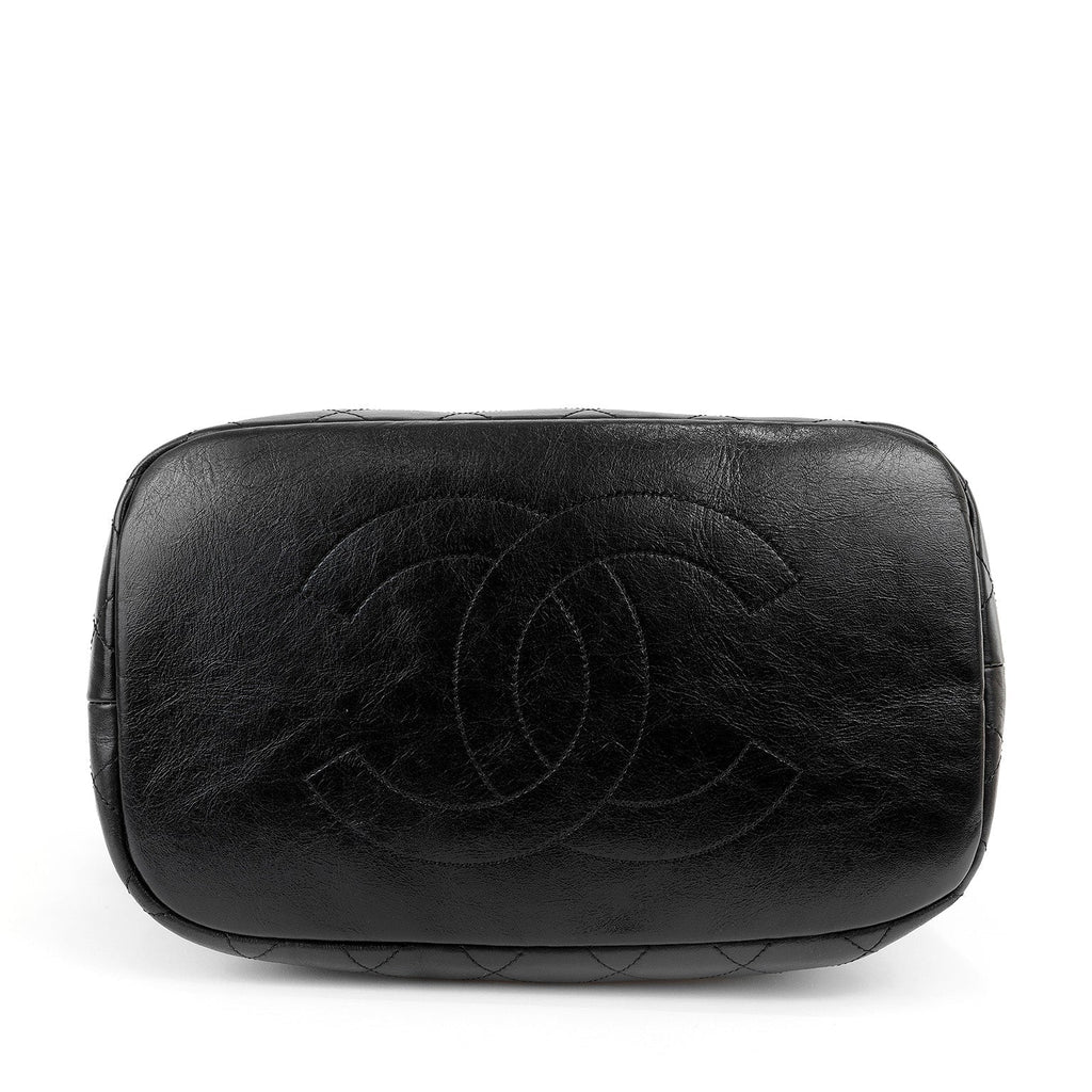 Chanel Navy Blue Felt Bowler Bag w/ CC Embroidery
