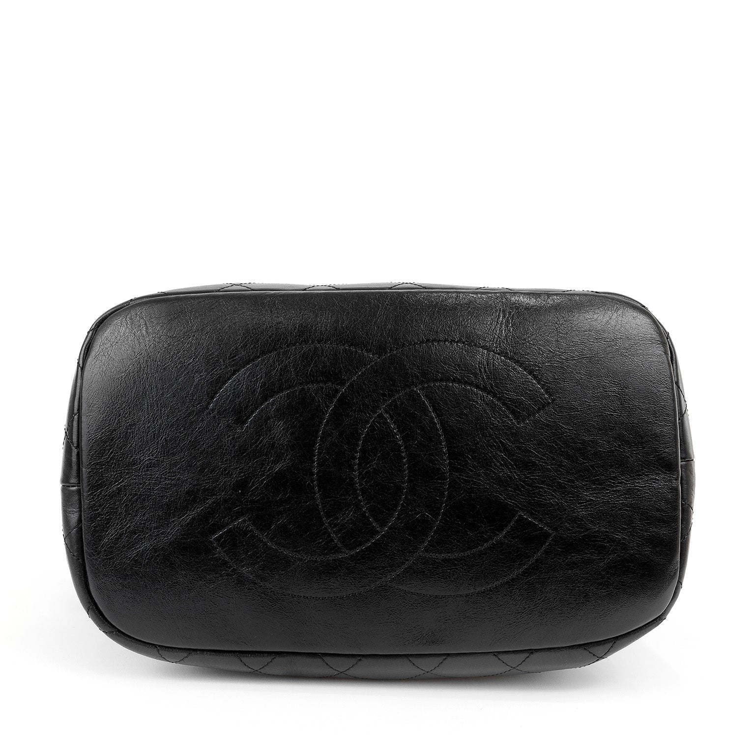 Chanel Navy Blue Felt Bowler Bag w/ CC Embroidery