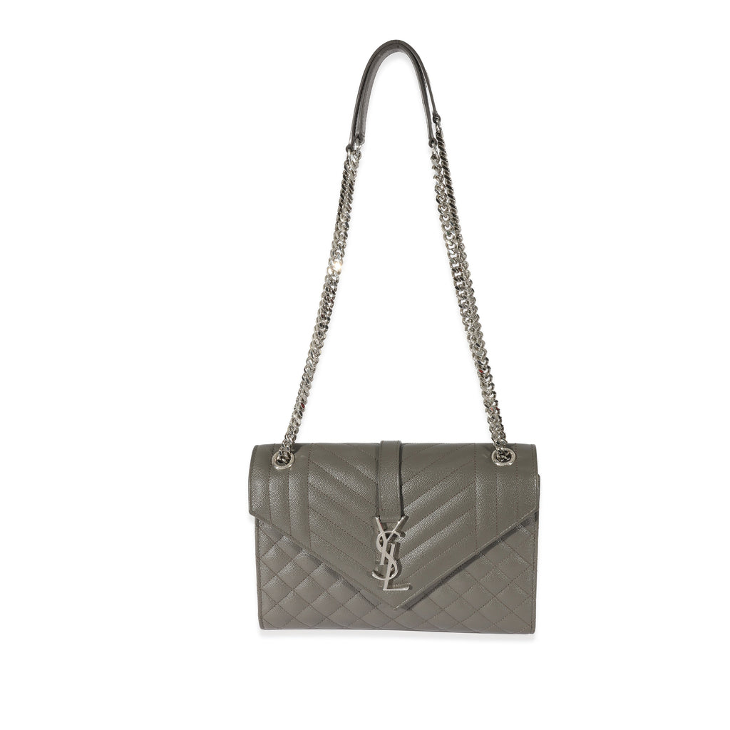 SAINT LAURENT Grey Grain De Poudre Medium Envelope In Mix Flap Bag