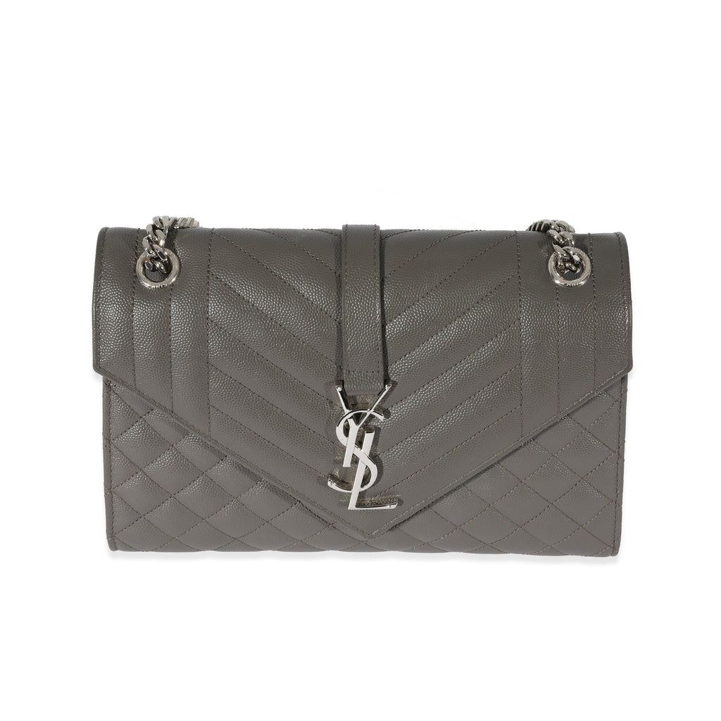 SAINT LAURENT Grey Grain De Poudre Medium Envelope In Mix Flap Bag