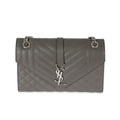 SAINT LAURENT Grey Grain De Poudre Medium Envelope In Mix Flap Bag
