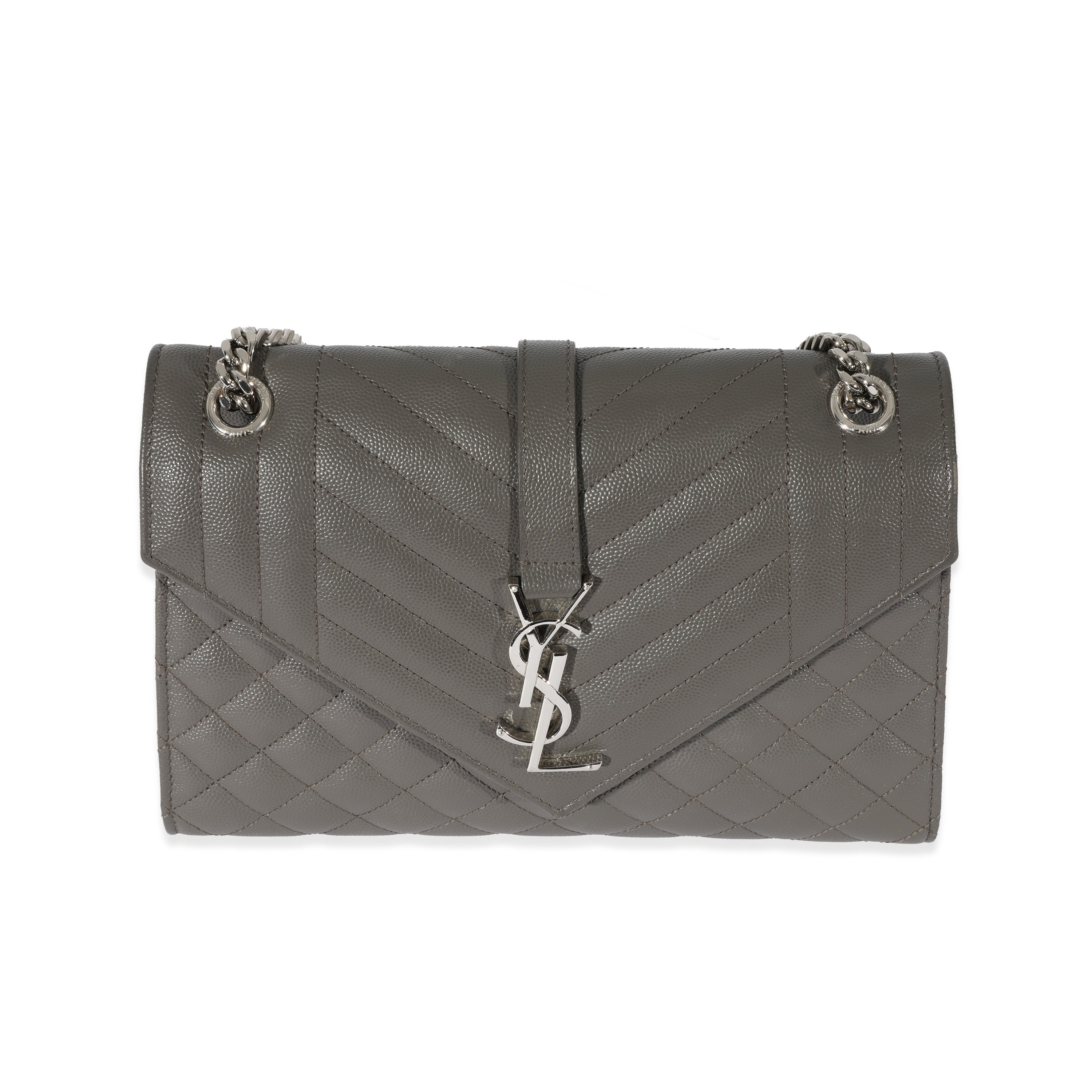 SAINT LAURENT Grey Grain De Poudre Medium Envelope In Mix Flap Bag