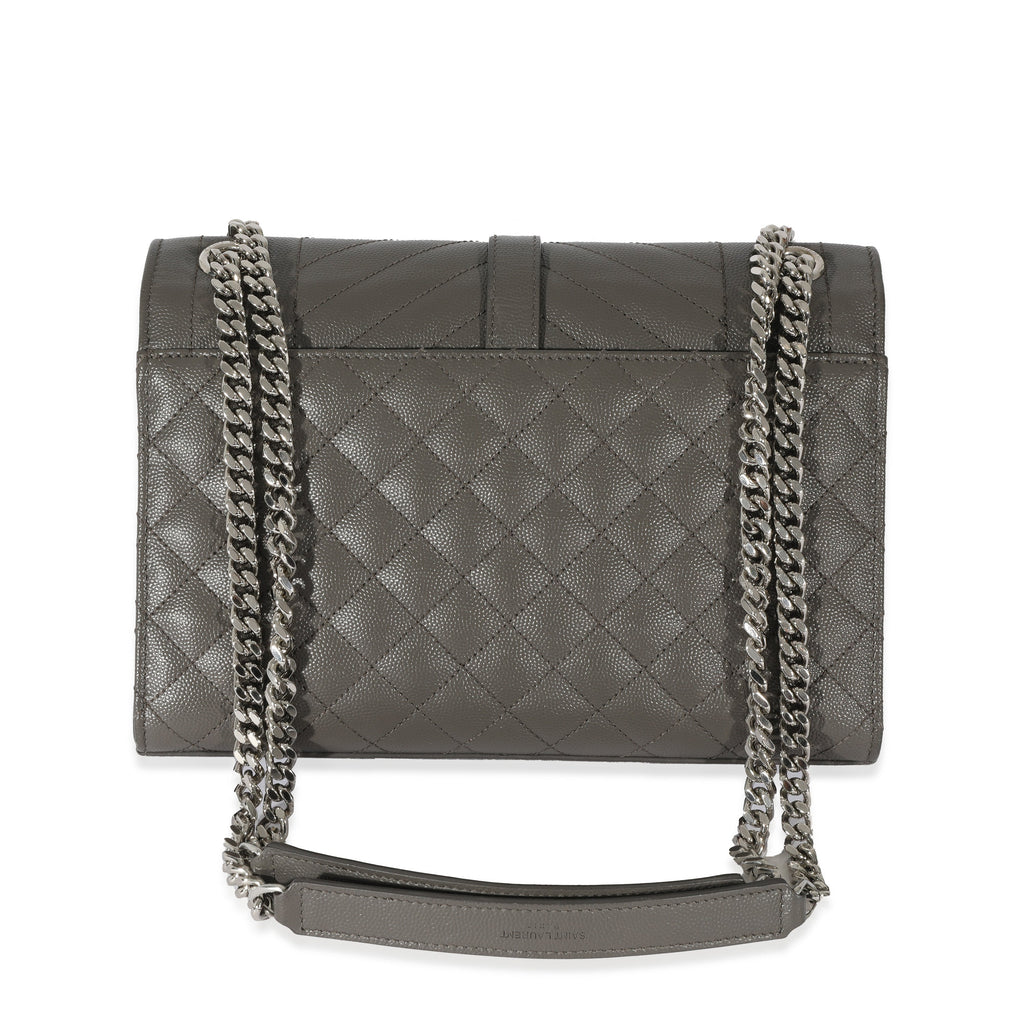 SAINT LAURENT Grey Grain De Poudre Medium Envelope In Mix Flap Bag