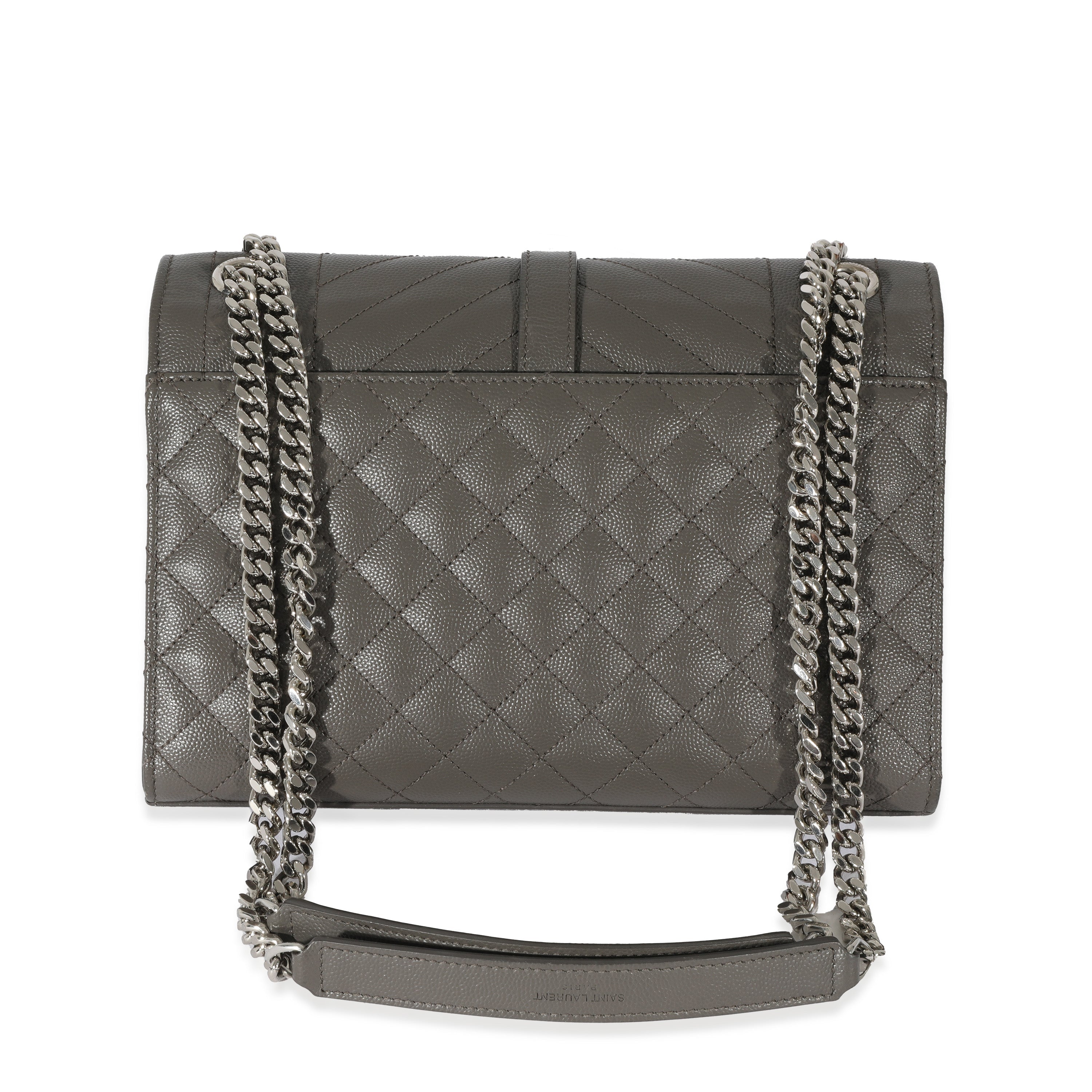 SAINT LAURENT Grey Grain De Poudre Medium Envelope In Mix Flap Bag