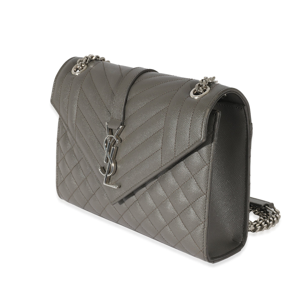 SAINT LAURENT Grey Grain De Poudre Medium Envelope In Mix Flap Bag