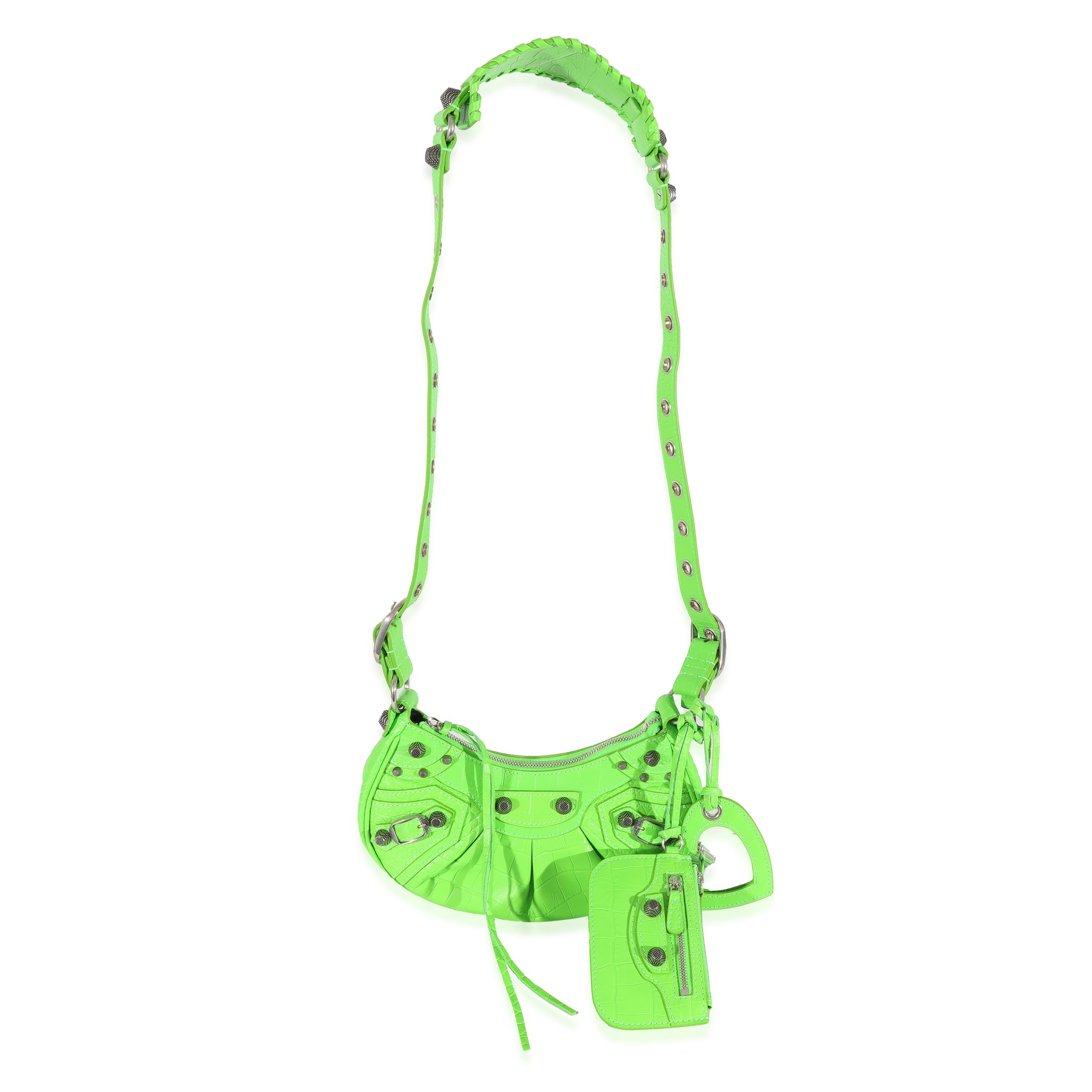 Balenciaga Neon Green Croc Embossed Le Cagole XS