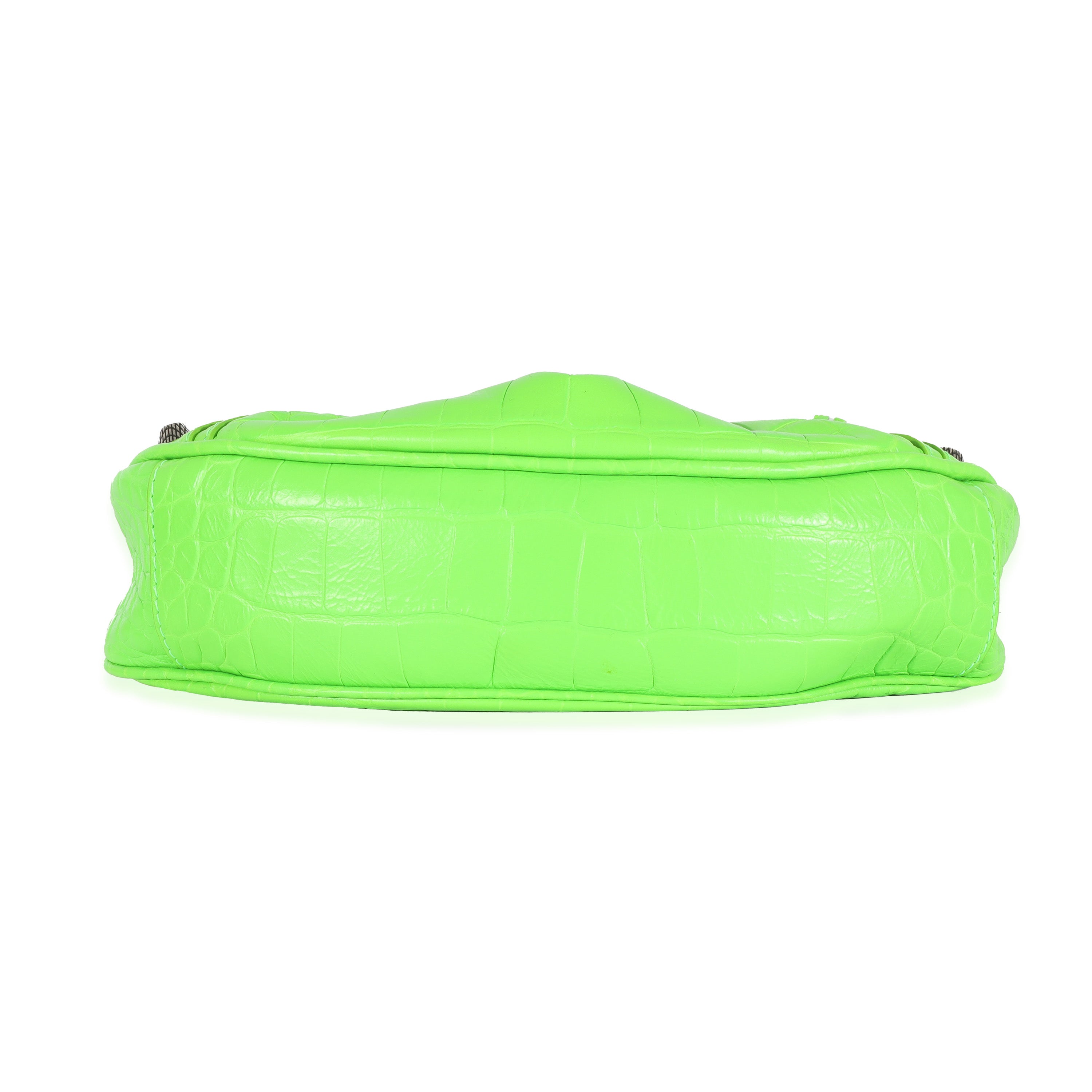 Balenciaga Neon Green Croc Embossed Le Cagole XS