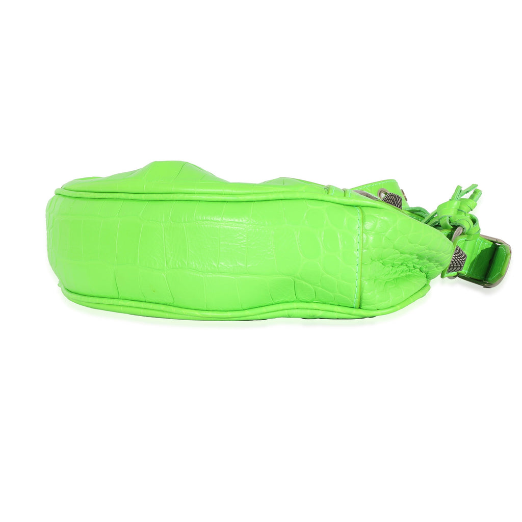 Balenciaga Neon Green Croc Embossed Le Cagole XS