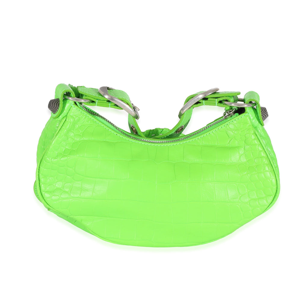 Balenciaga Neon Green Croc Embossed Le Cagole XS