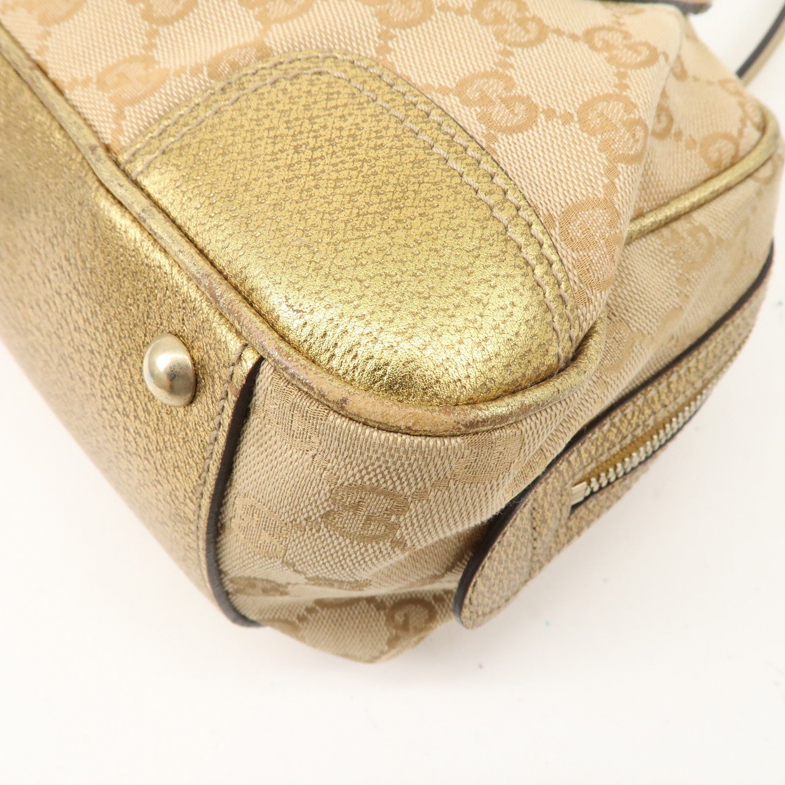 GUCCI Princy GG Canvas Leather Mini Boston Bag Beige Gold 161720