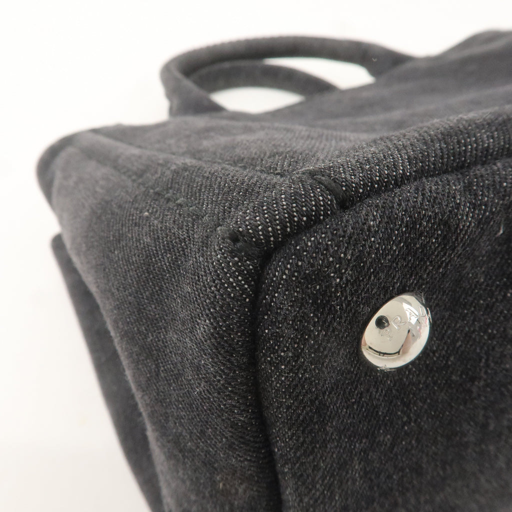 PRADA Logo Canapa Mini Canvas 2Way Hand Bag Denim Black 1BG439