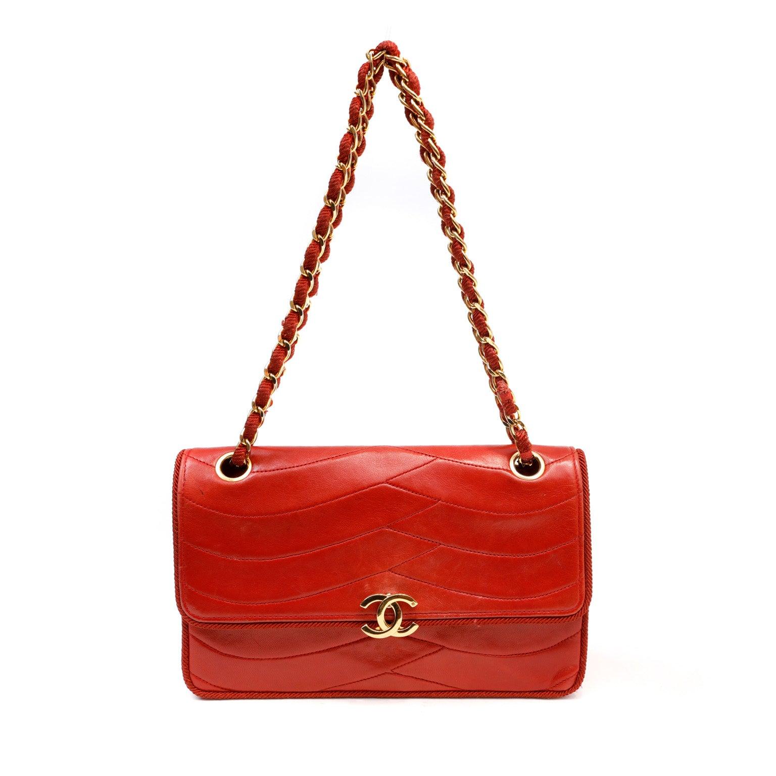 Chanel Red Leather Scallop Quilted Flap Bag
