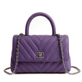 Chanel Chevron Caviar Royal Purple Mini Coco Handle Flap Bag  w/ Silver Hardware