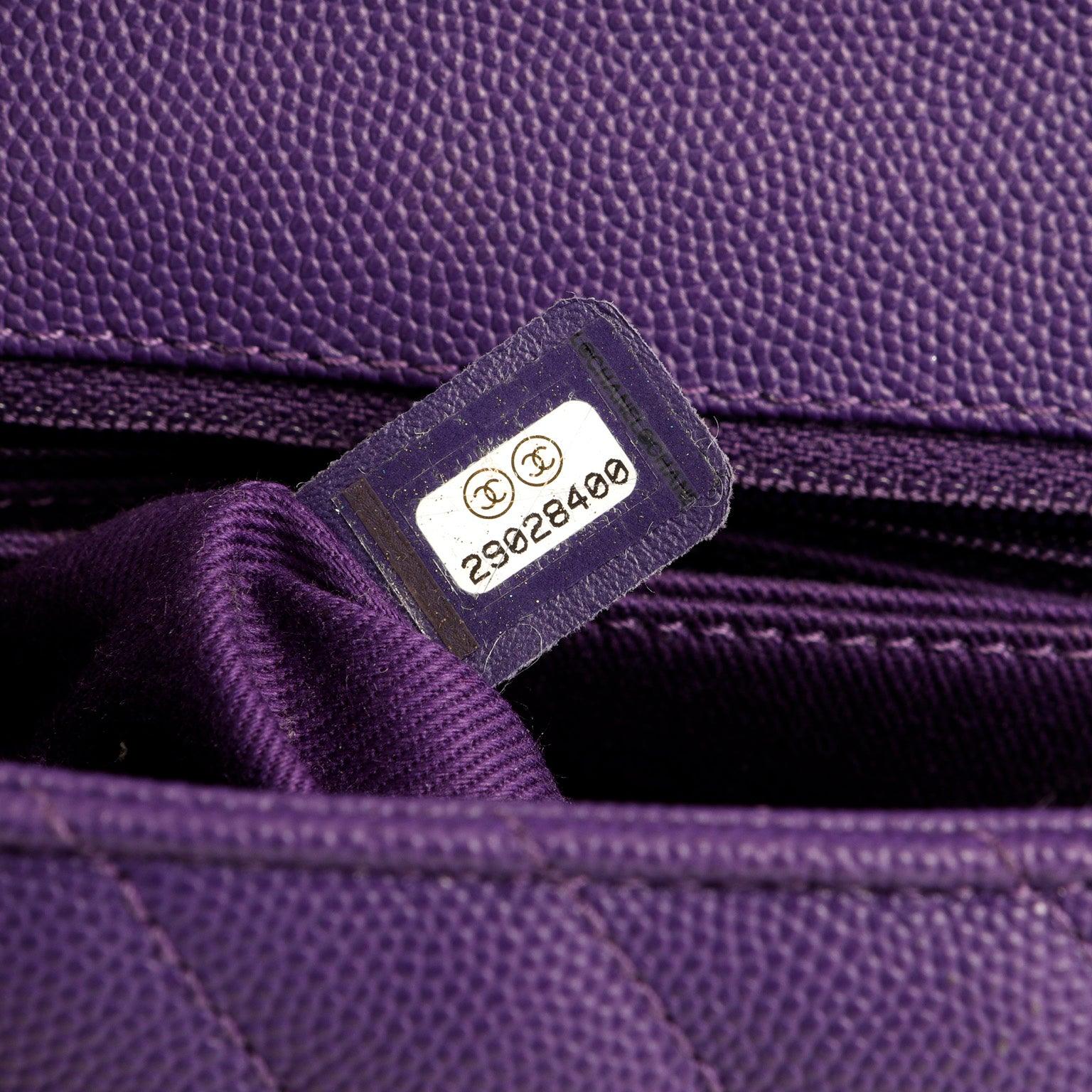 Chanel Chevron Caviar Royal Purple Mini Coco Handle Flap Bag  w/ Silver Hardware